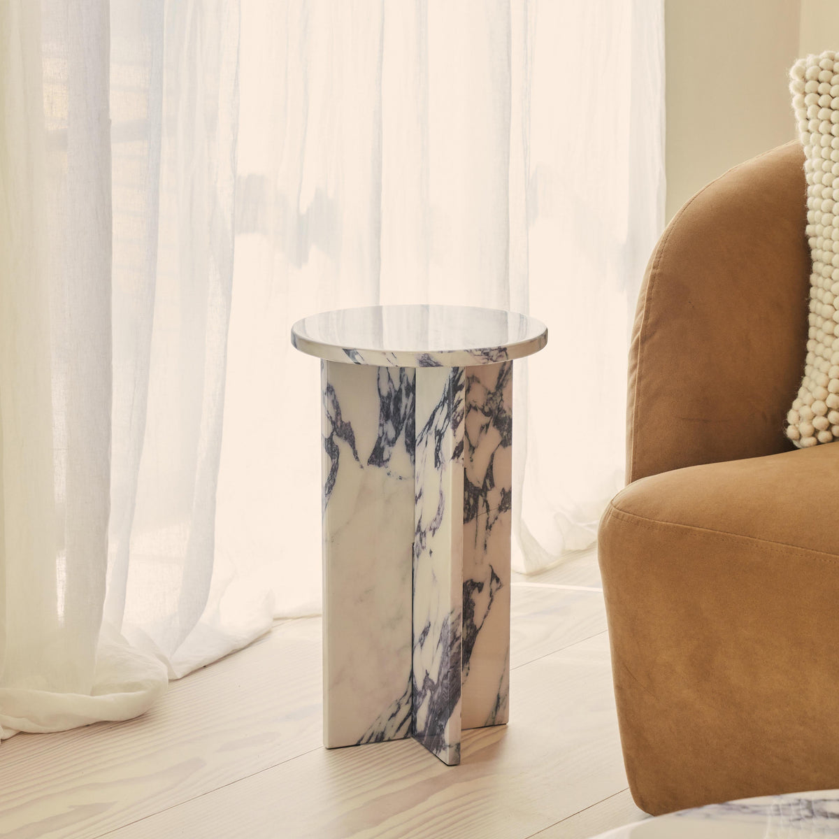 Ravello - Arabescato Round Premium Solid Marble Side Table