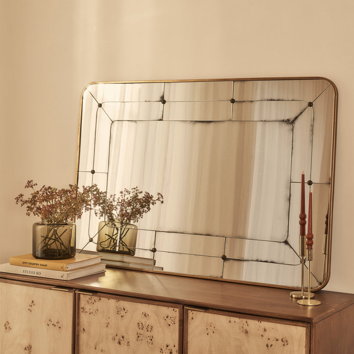 Teramo - Gold Antique Glass Metal Overmantle Mirror 120cm x 80cm