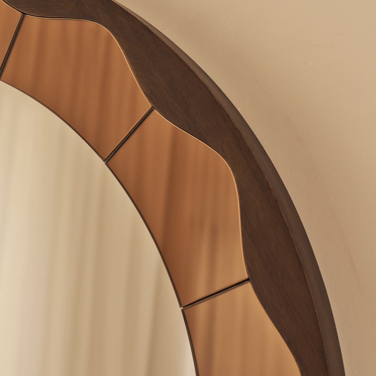 Mirella - Dark Wood Arched Wooden Overmantle Mirror 120cm x 100cm