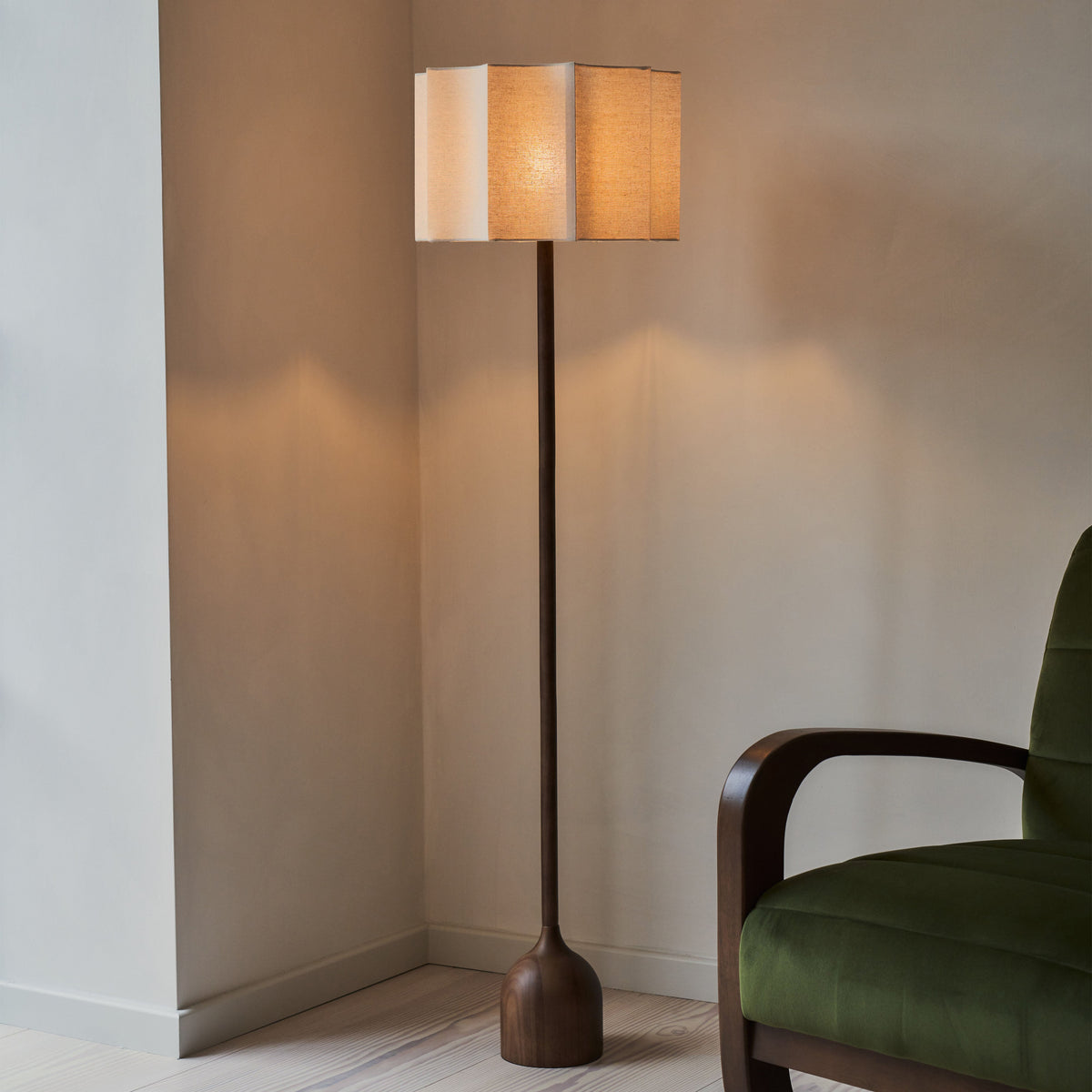 Esme - Dark Wood Inverted Scallop Shade Floor Lamp