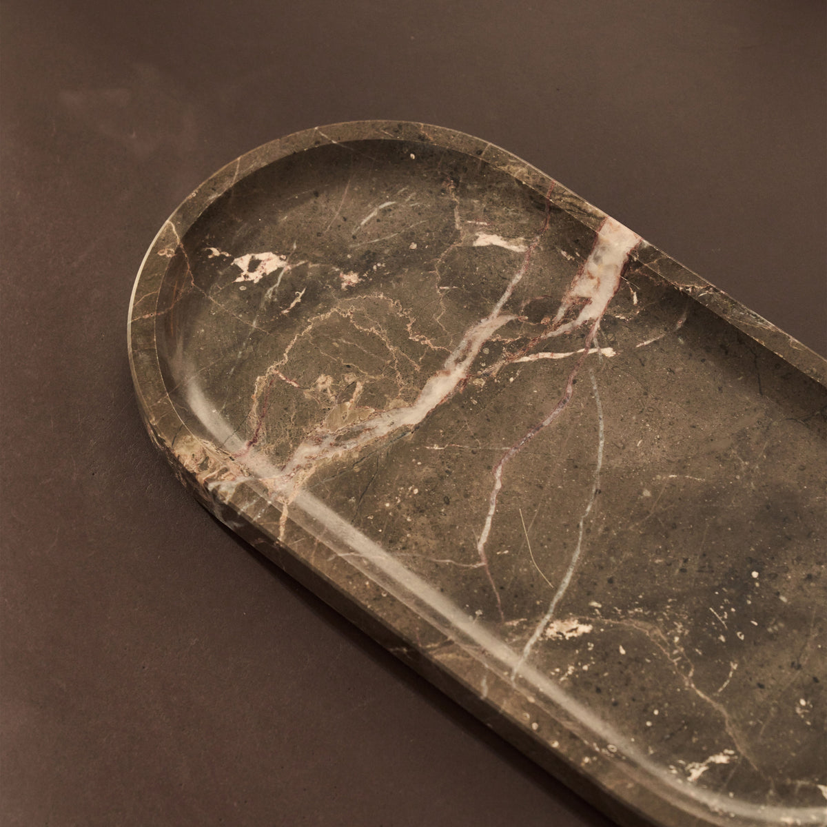 Travara - Dark Emperador Marble Oval Decorative Tray