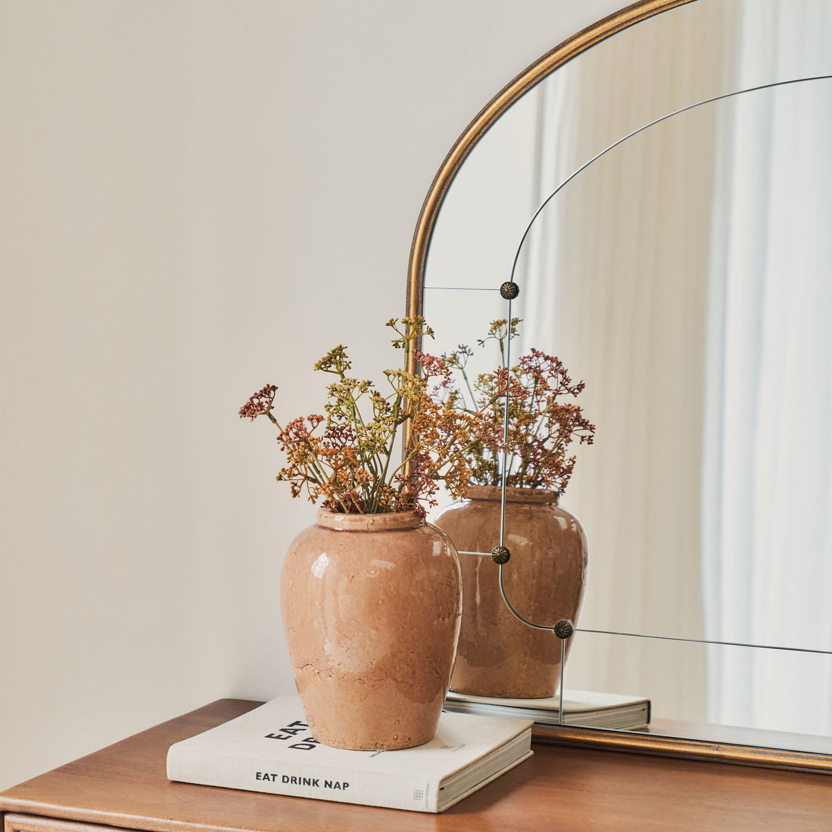 Venosa - Gold Arched Metal Overmantle Mirror 100cm x 80cm