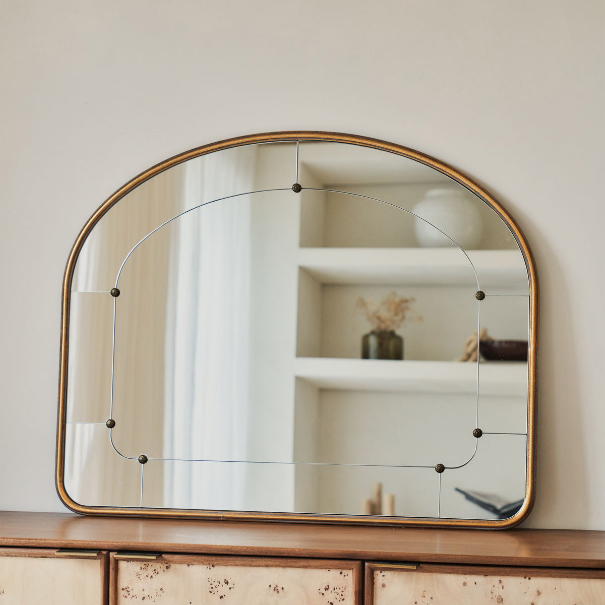 Venosa - Gold Arched Metal Overmantle Mirror 100cm x 80cm