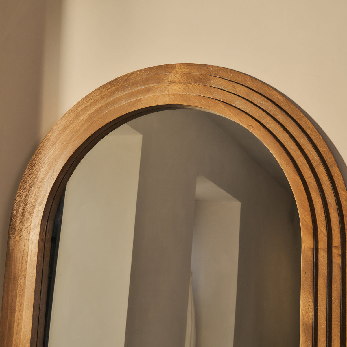 Luciana - Washed Wood Arched Overmantle Mirror 120cm x 100cm
