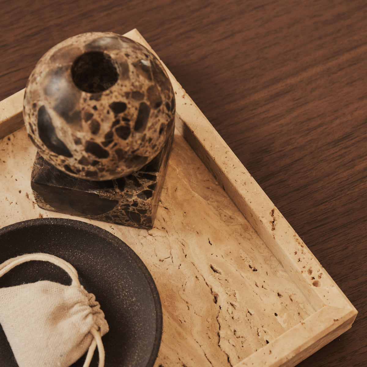 Travara - Cream Travertine Square Decorative Tray