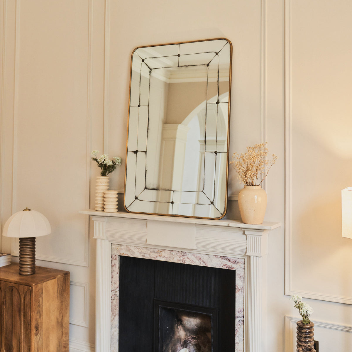 Teramo - Gold Antique Glass Metal Overmantle Mirror 120cm x 80cm