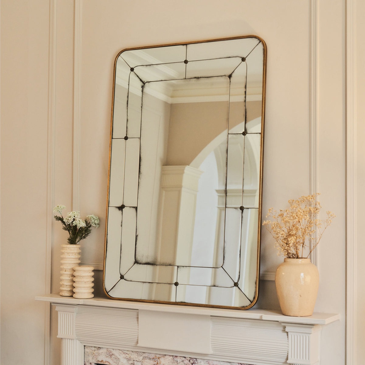 Teramo - Gold Antique Glass Metal Overmantle Mirror 120cm x 80cm