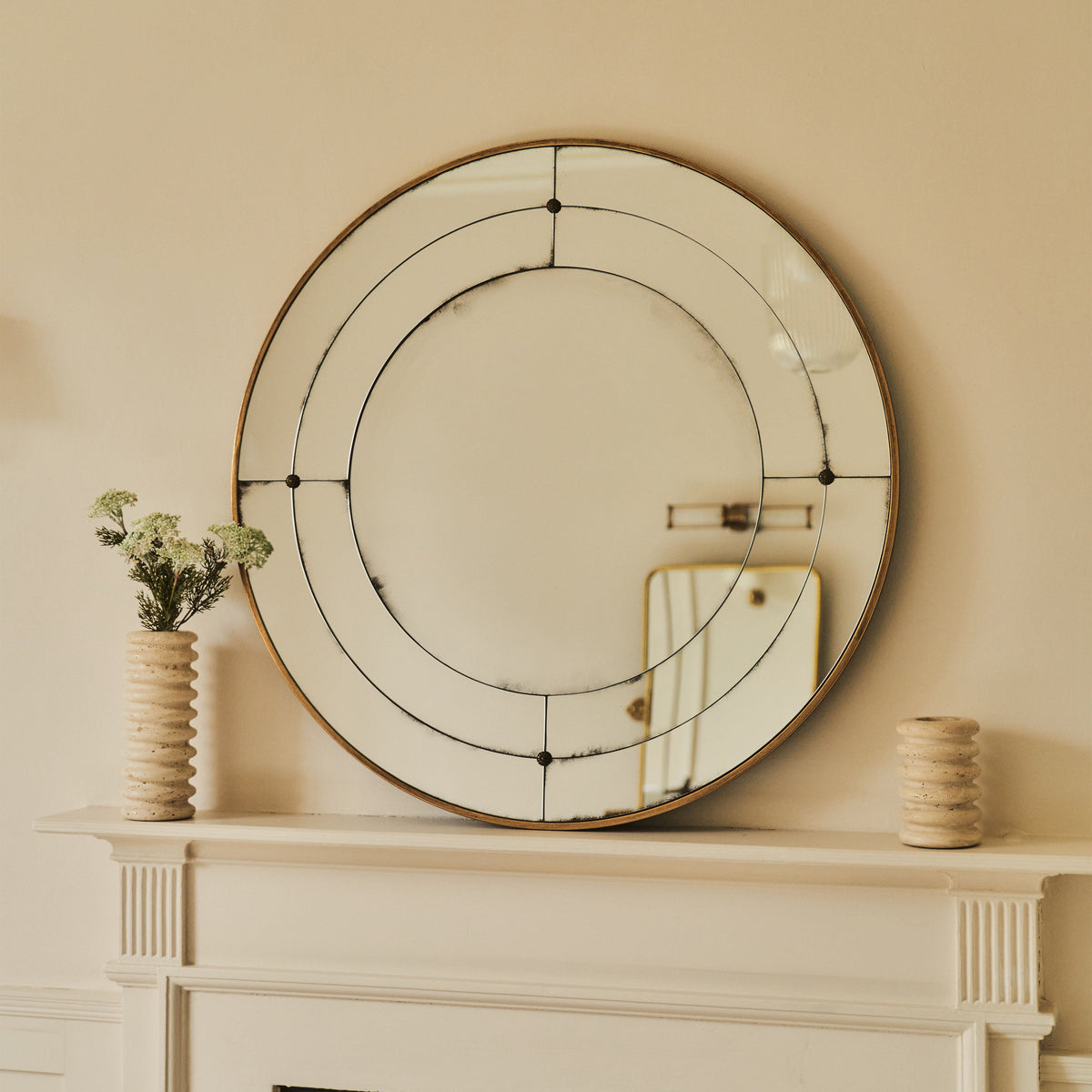 Teramo - Gold Antique Glass Round Metal Wall Mirror 90cm x 90cm