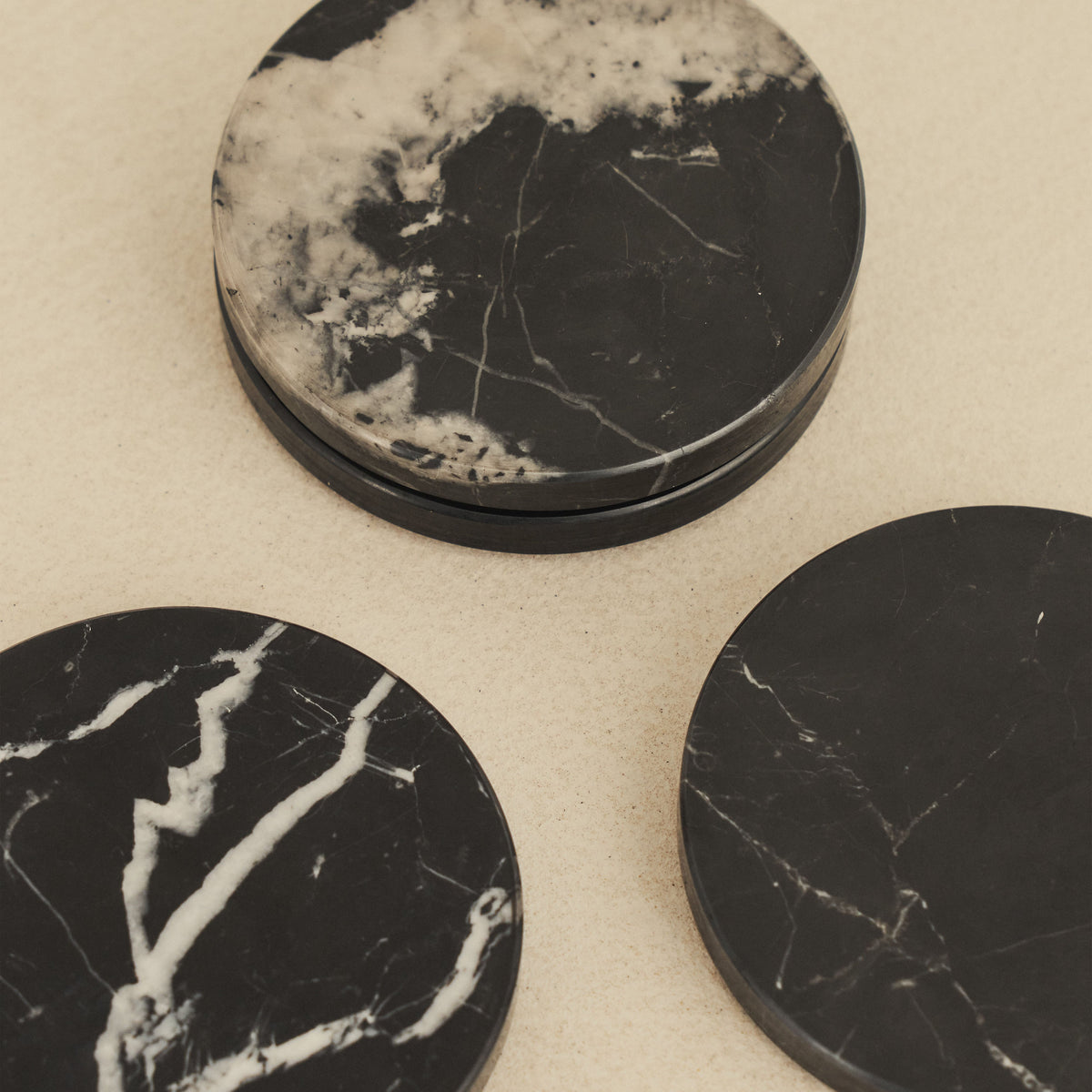 Marbelle - Black Marble Coasters Set of 4 Round
