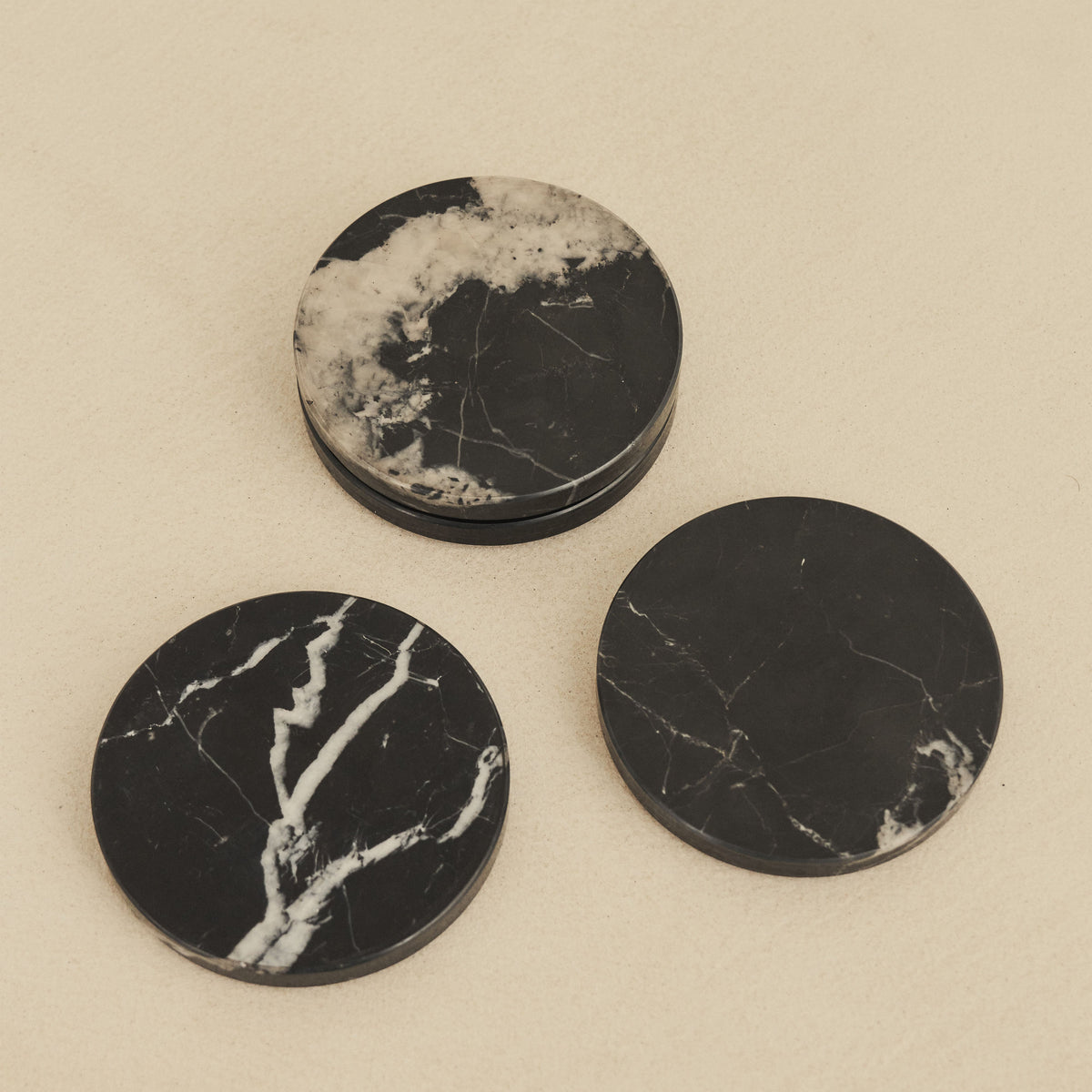 Marbelle - Black Marble Coasters Set of 4 Round