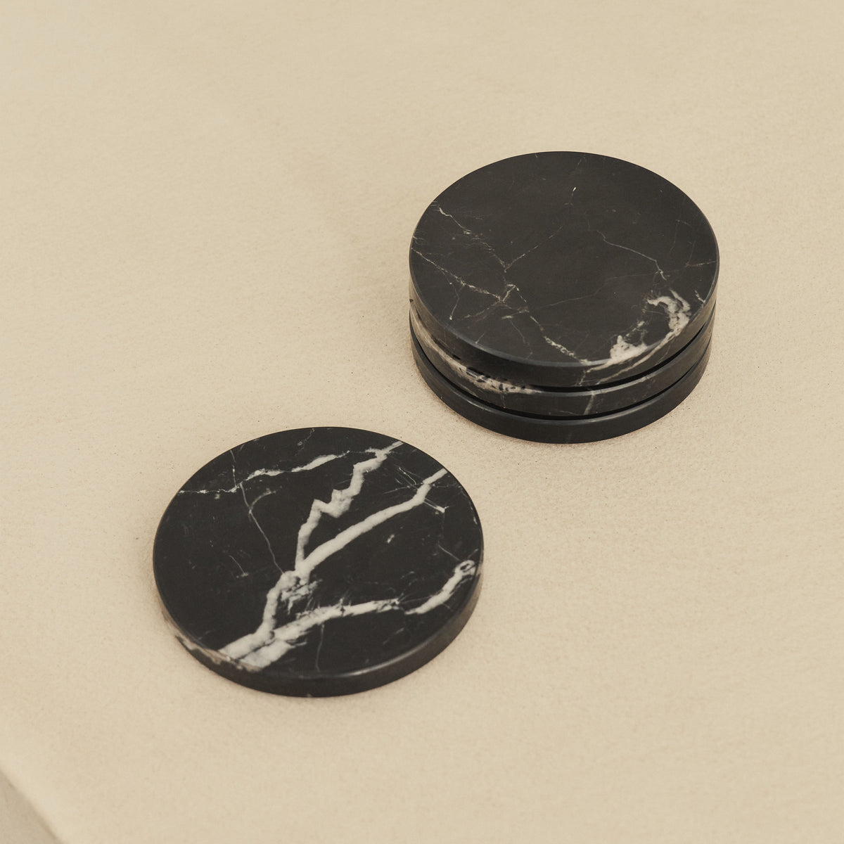 Marbelle - Black Marble Coasters Set of 4 Round