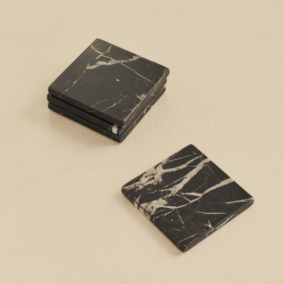 Marbelle - Black Marble Coasters Set of 4 Square