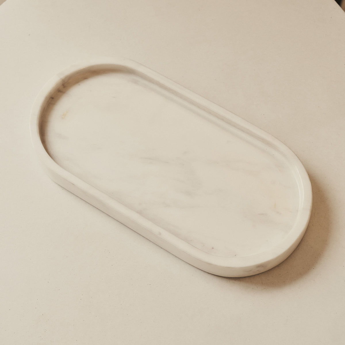 Travara - White Marble Oval Decorative Tray