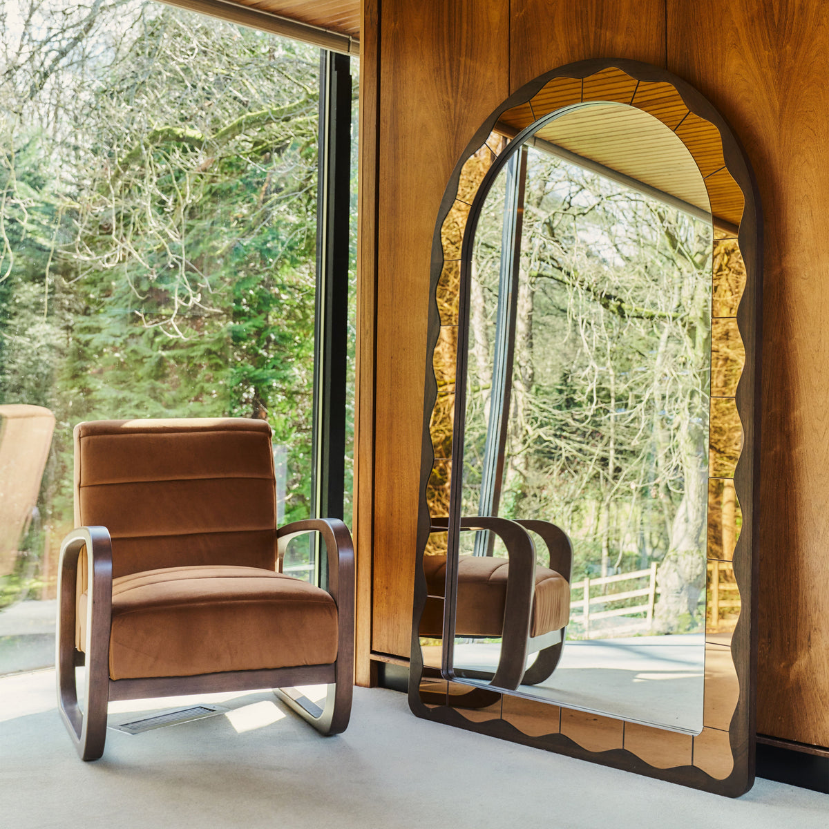 Mirella - Full Length Dark Wood Arched Wooden Mirror 182cm x 105cm