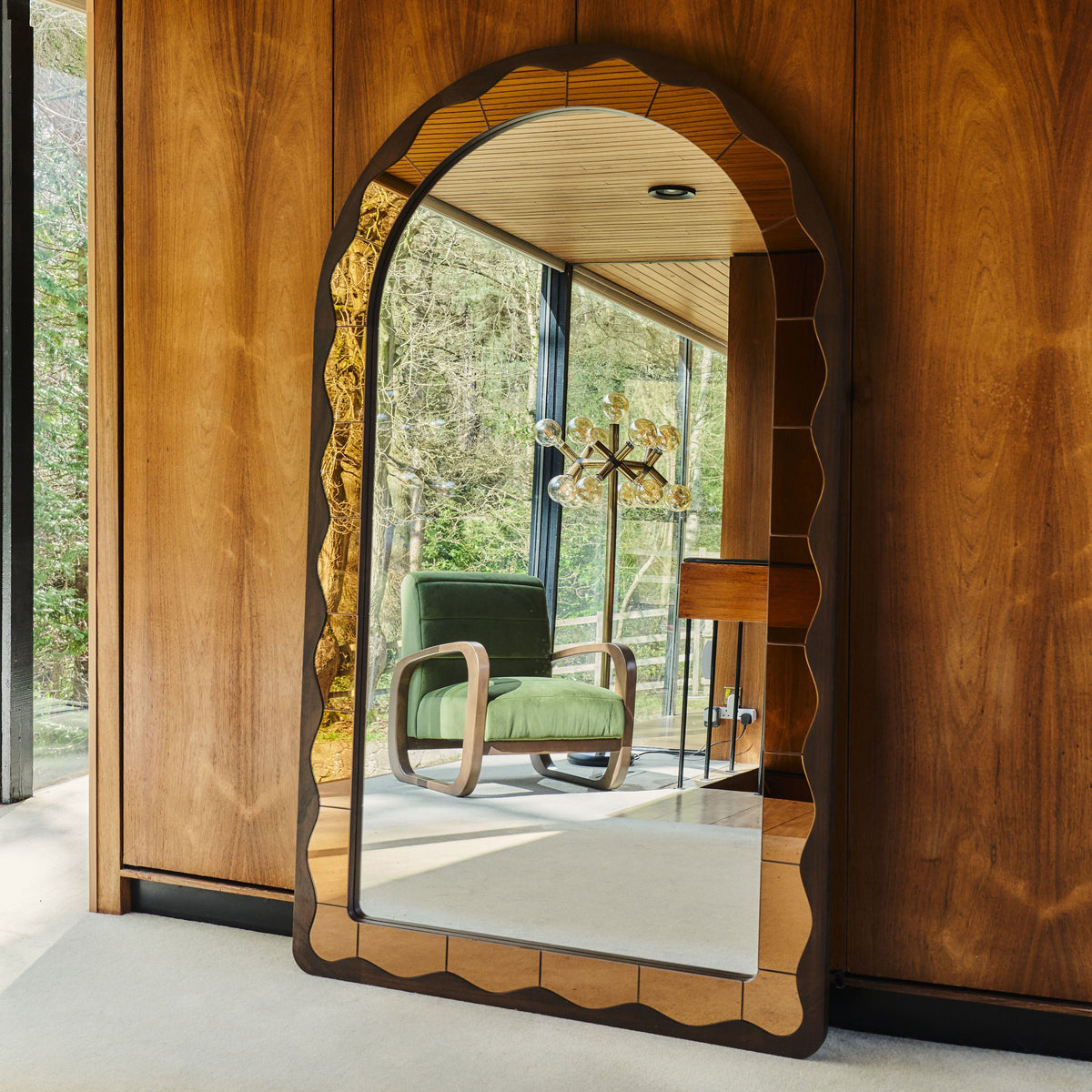 Mirella - Full Length Dark Wood Arched Wooden Mirror 182cm x 105cm
