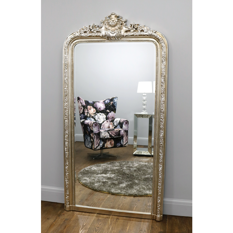 Full Length Champagne Ornate Mirror as a living room lean to