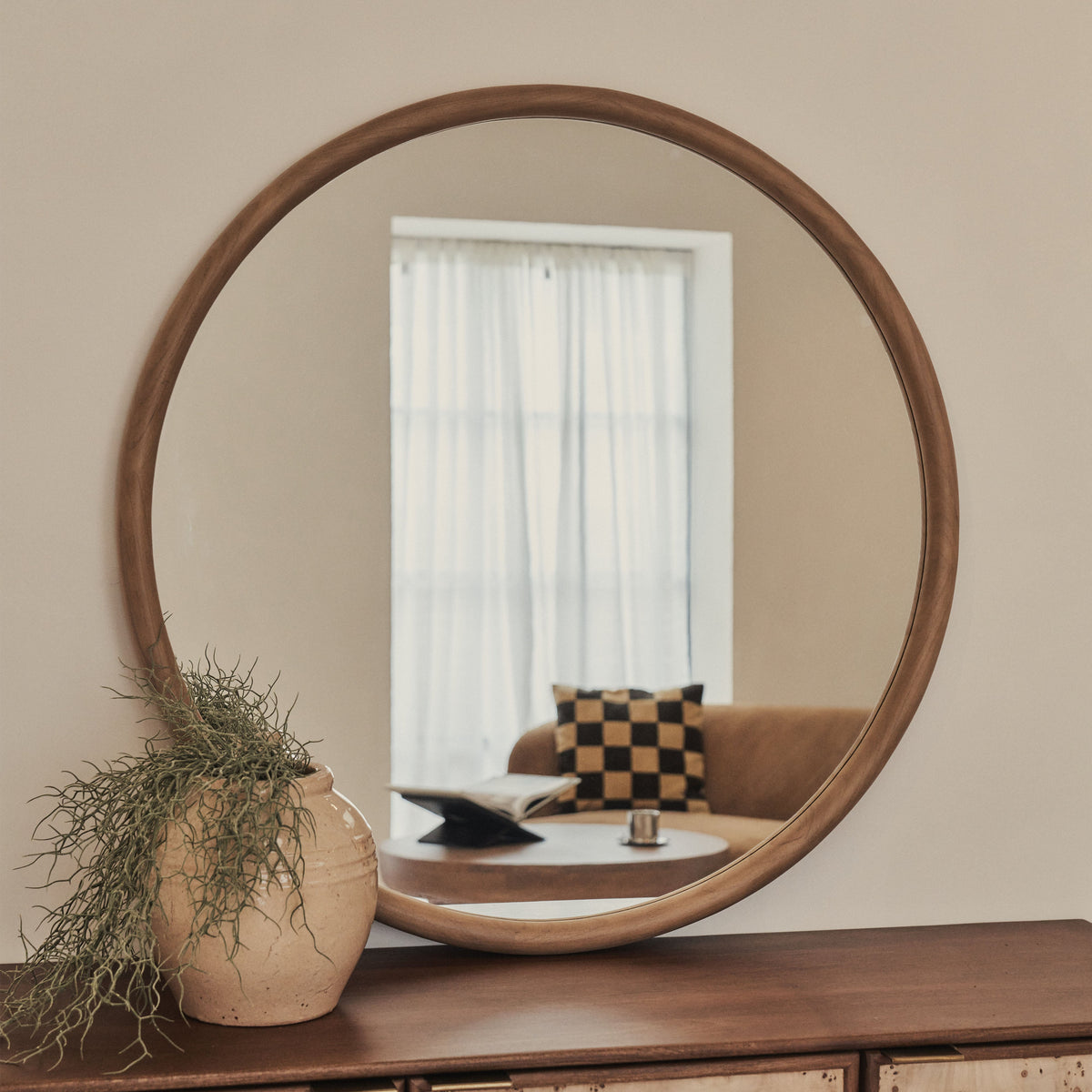 Amora - Large Warm Wood Round Wall Mirror 100cm x 100cm