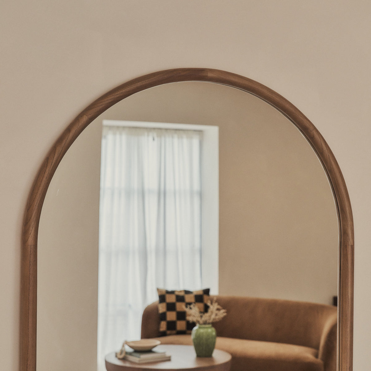 Amora - Extra Large Full Length Arched Warm Wood Mirror 190cm x 100cm