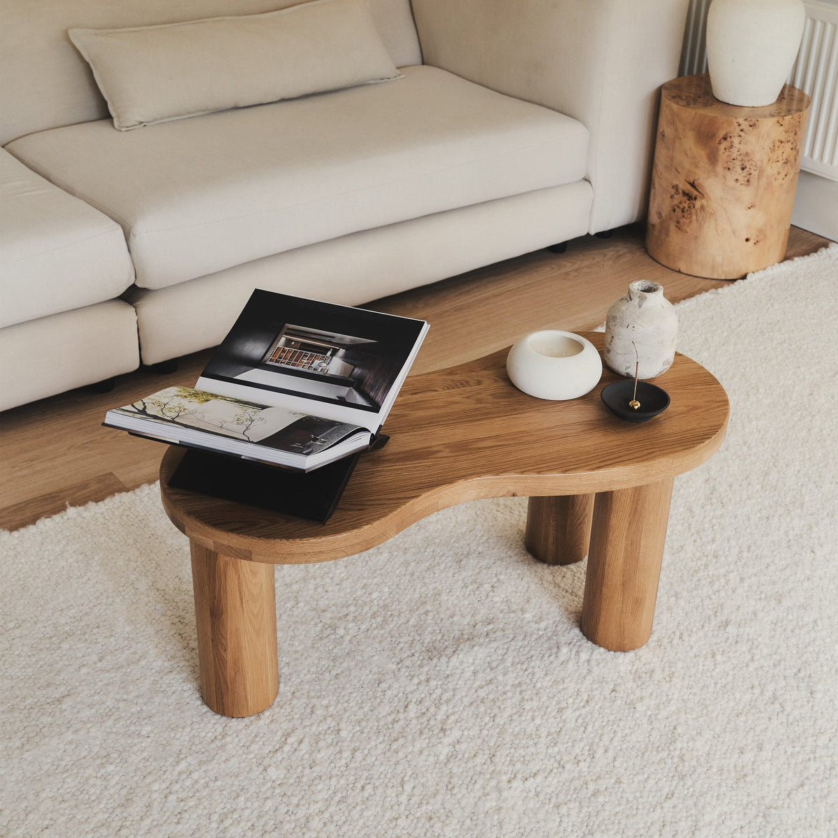 Luca - Light Wood Large Irregular Wooden Coffee Table 92cm x 48cm