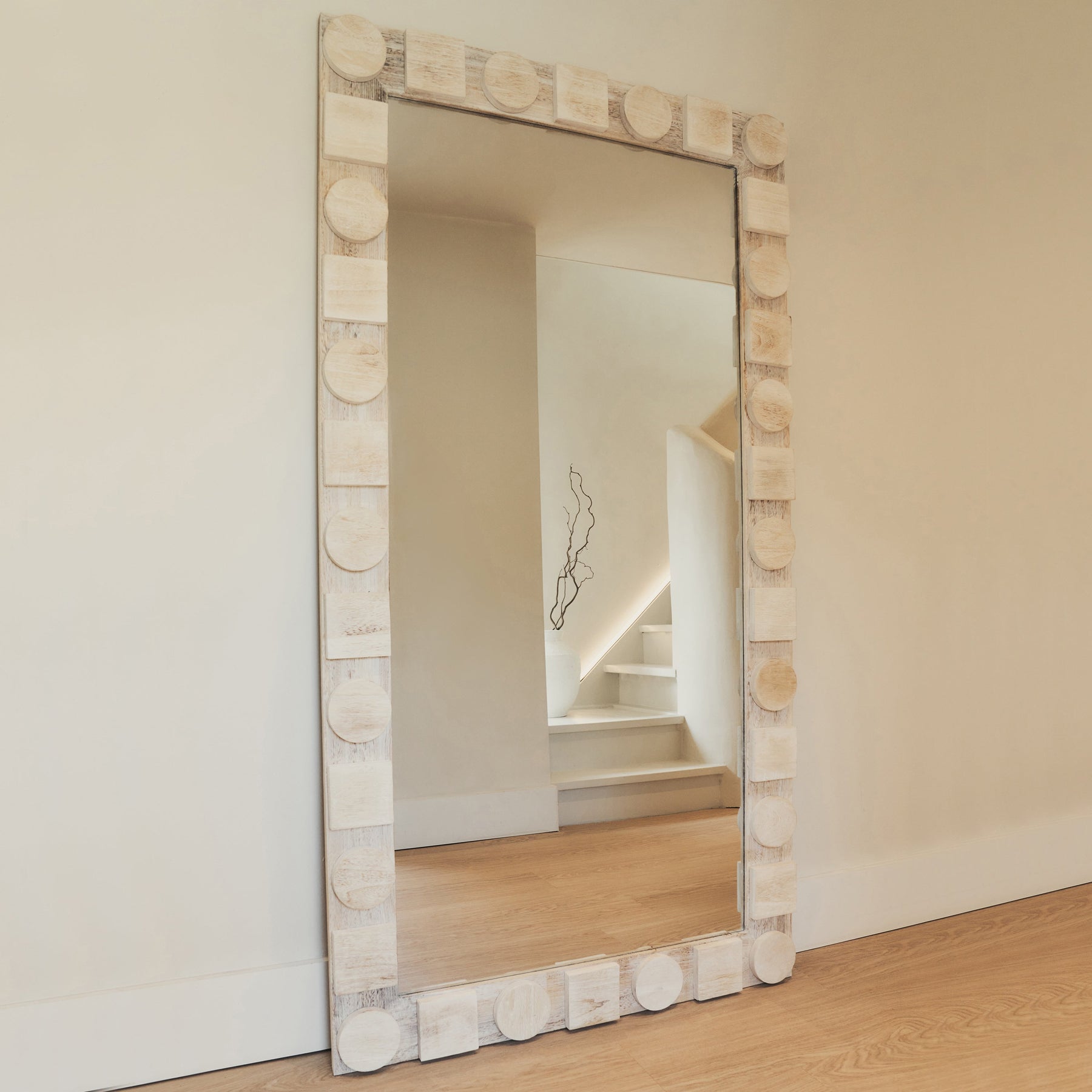 Noah - Extra Large Full Length White Washed Wood Mirror 186cm x 99cm