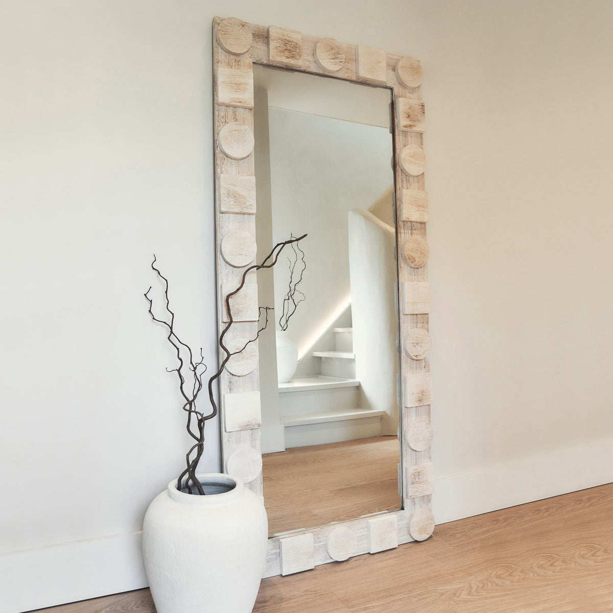 Noah - Large Full Length White Washed Wood Mirror 171cm x 76cm