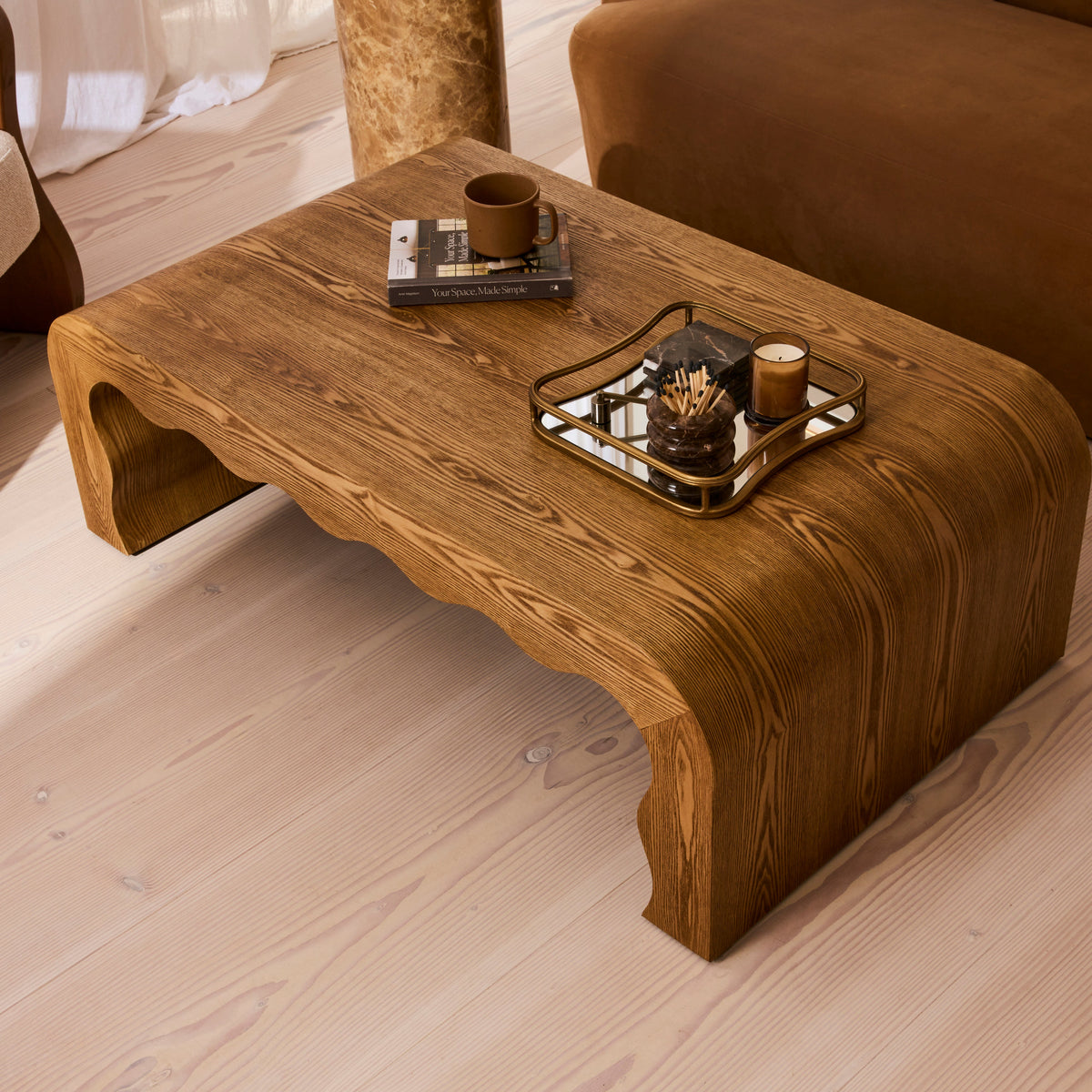 Serafina- Warm Wood Wavy Arched Premium Coffee Table