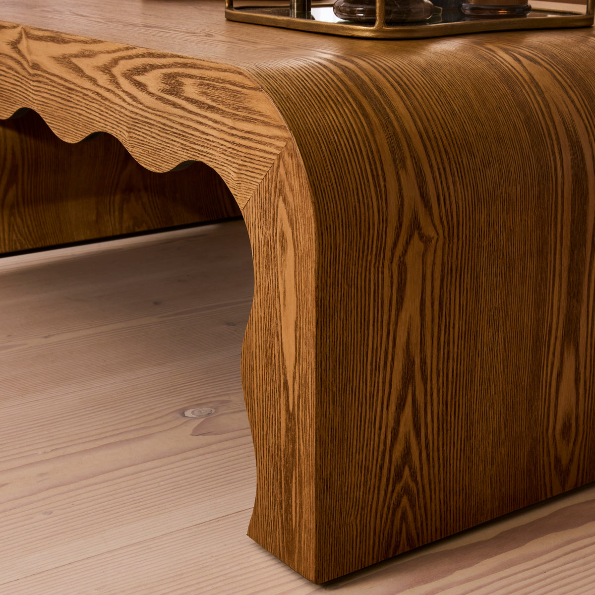 Serafina- Warm Wood Wavy Arched Premium Coffee Table