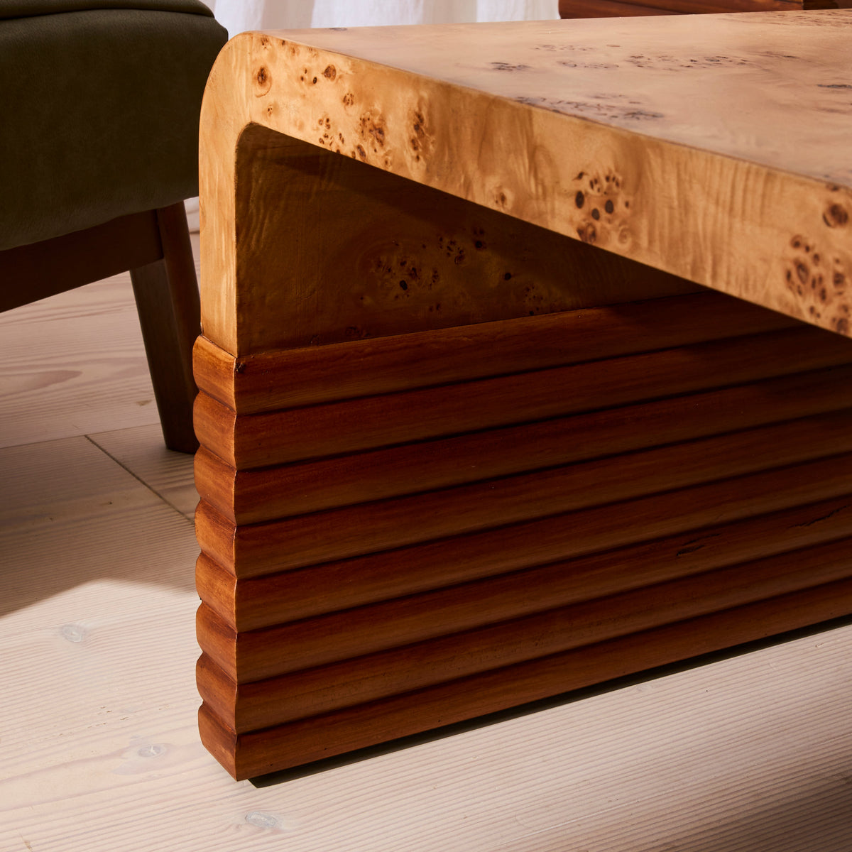 Eliana - Natural Burl Curved Warm Wood Premium Coffee Table