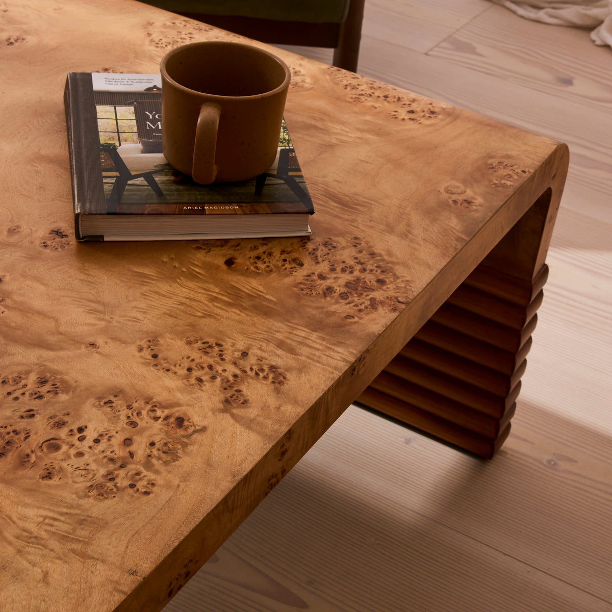 Eliana - Natural Burl Curved Warm Wood Premium Coffee Table