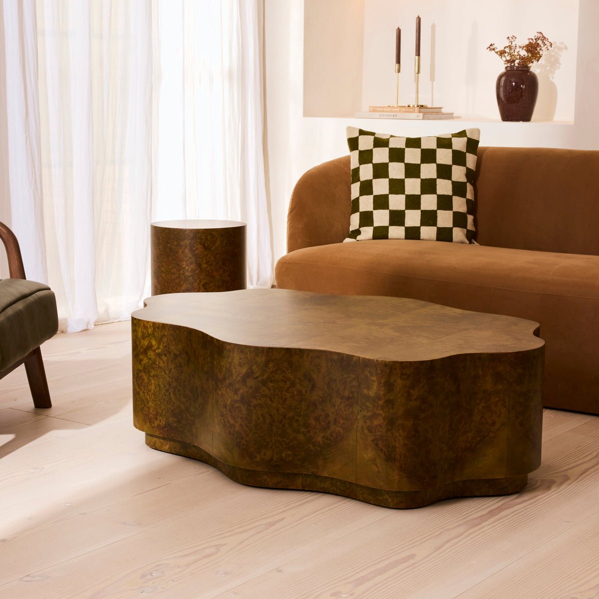 Oriana - Green Burl Wavy Oval Premium Coffee Table