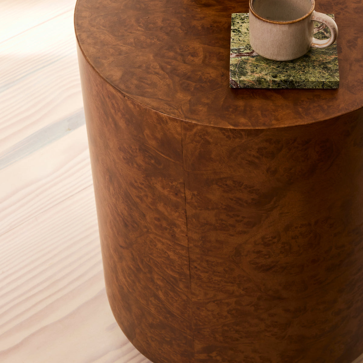 Arbour - Gold Burl Wood Premium Round Side Table