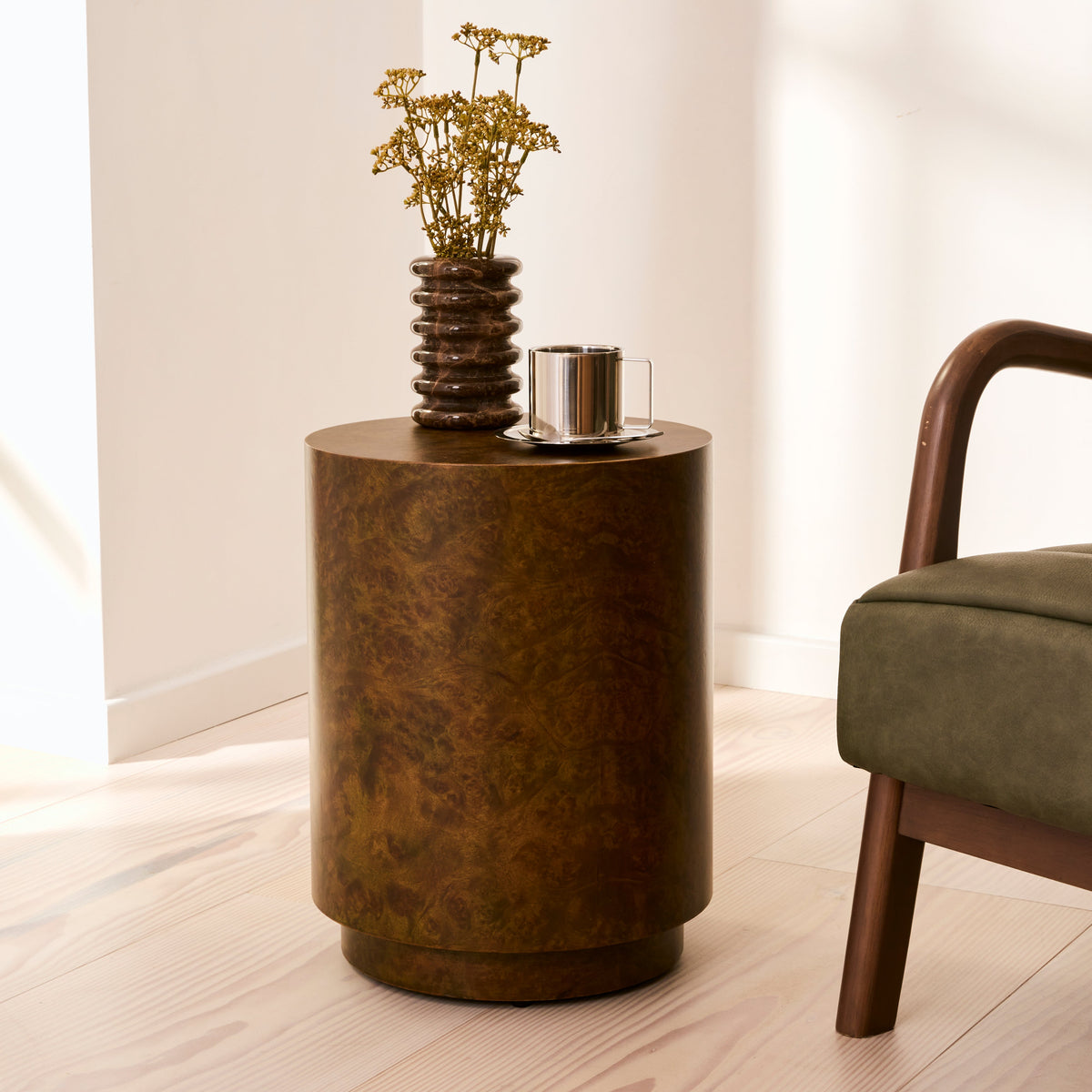 Arbour - Green Burl Wood Premium Round Side Table