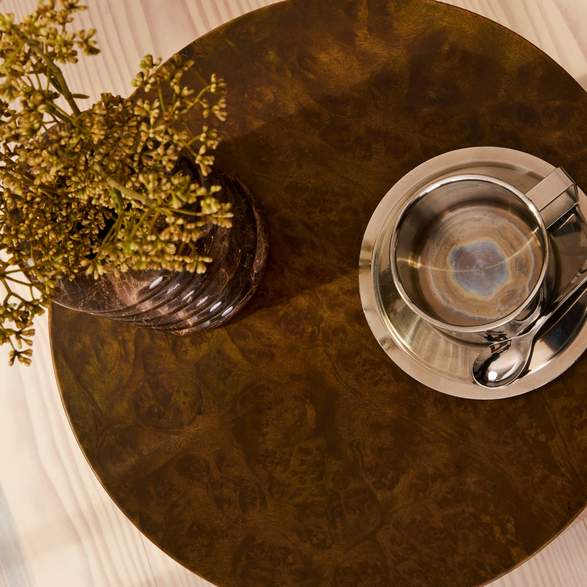 Arbour - Green Burl Wood Premium Round Side Table