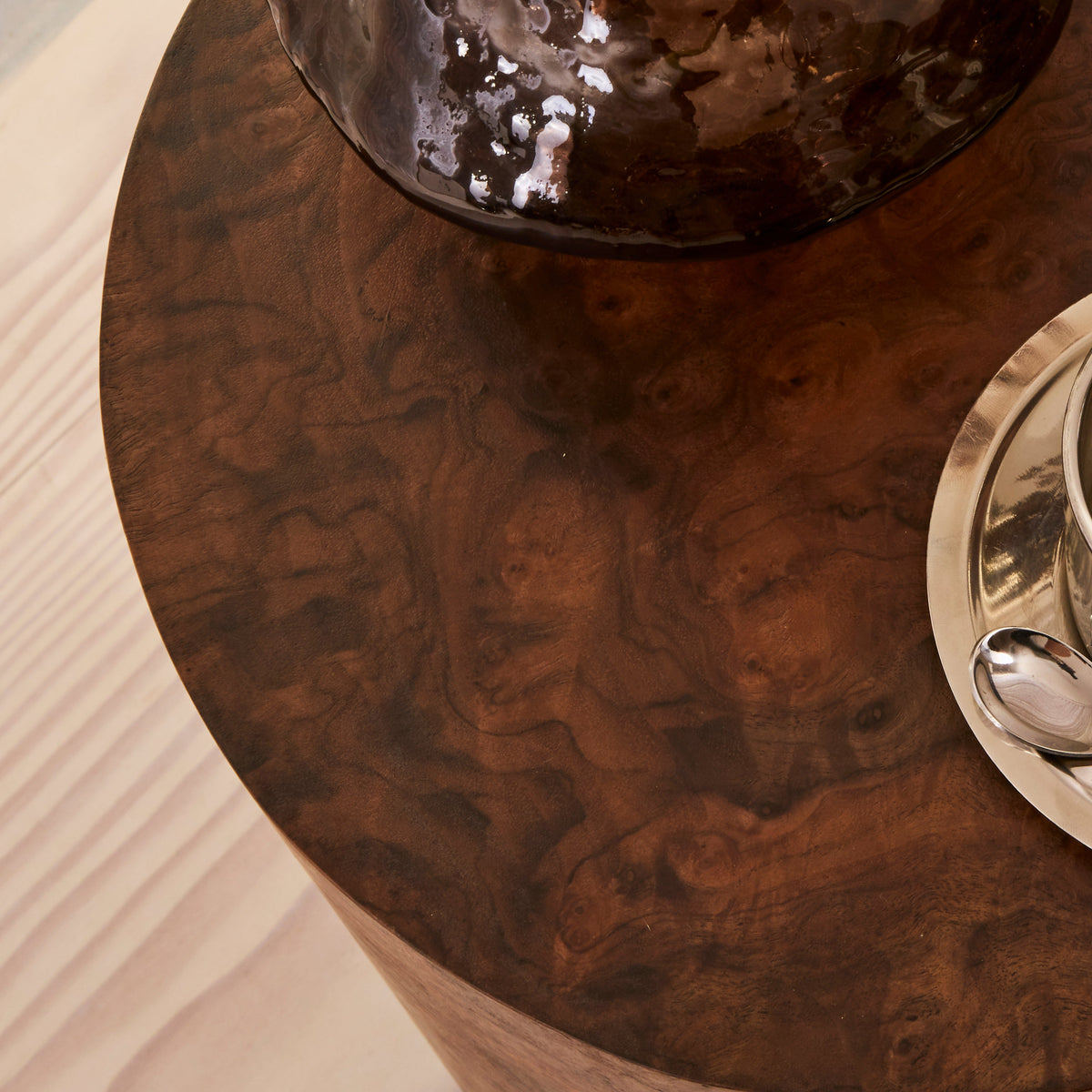 Arbour - Dark Burl Wood Premium Round Side Table