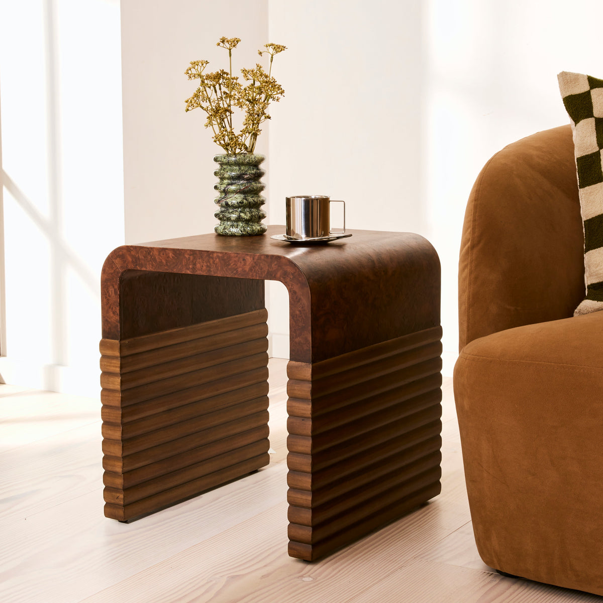 Eliana - Dark Burl Curved Dark Wood Premium Side Table