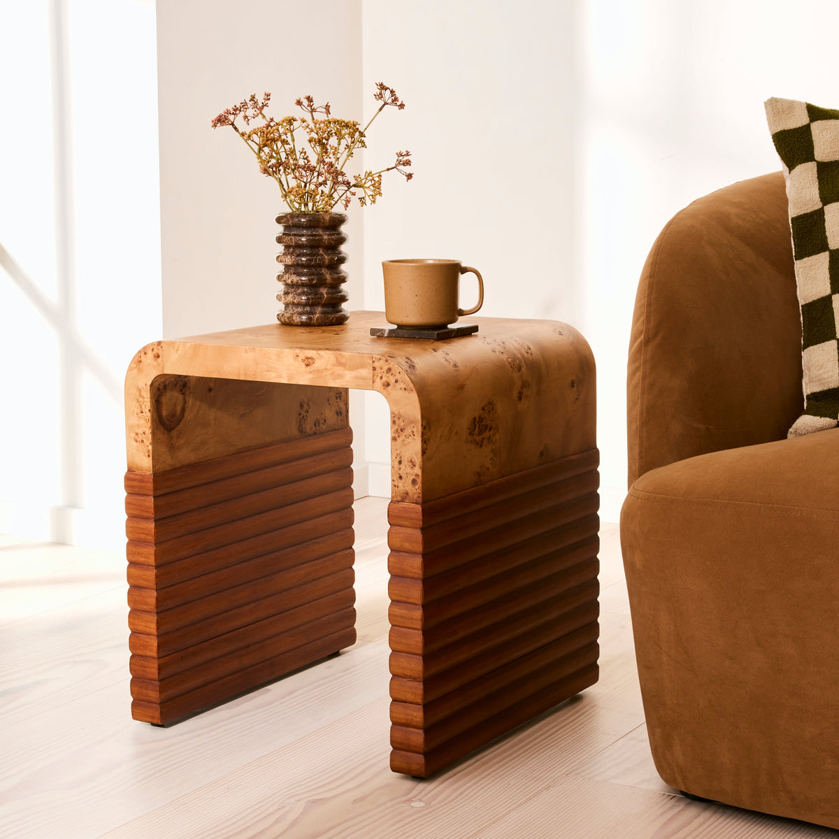 Eliana - Natural Burl Curved Warm Wood Premium Side Table