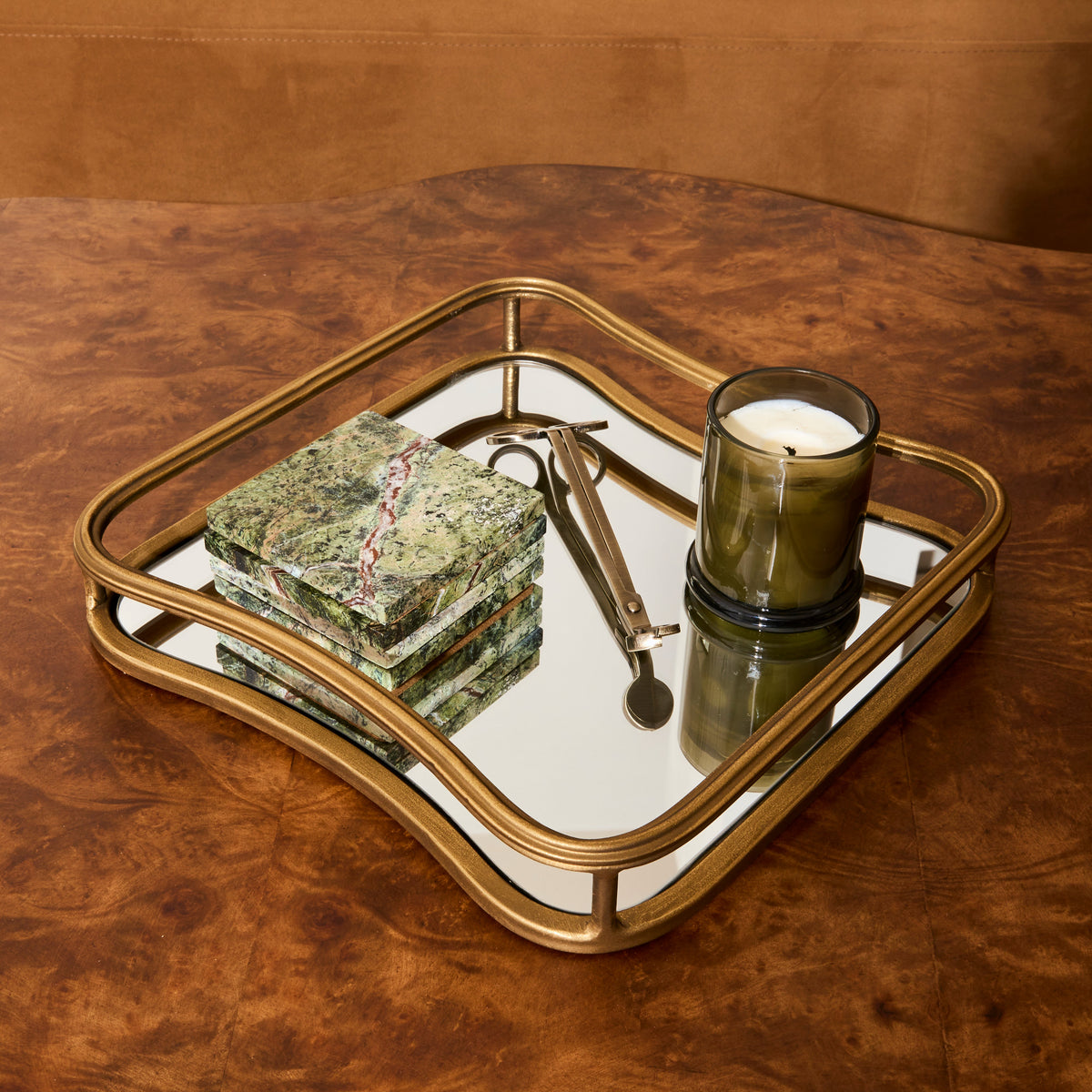 Louis - Gold Curved Square Mirrored Decorative Tray
