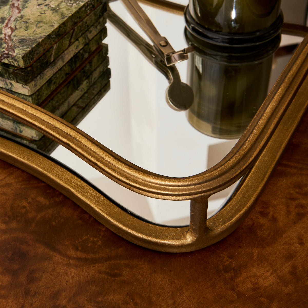 Louis - Gold Curved Square Mirrored Decorative Tray