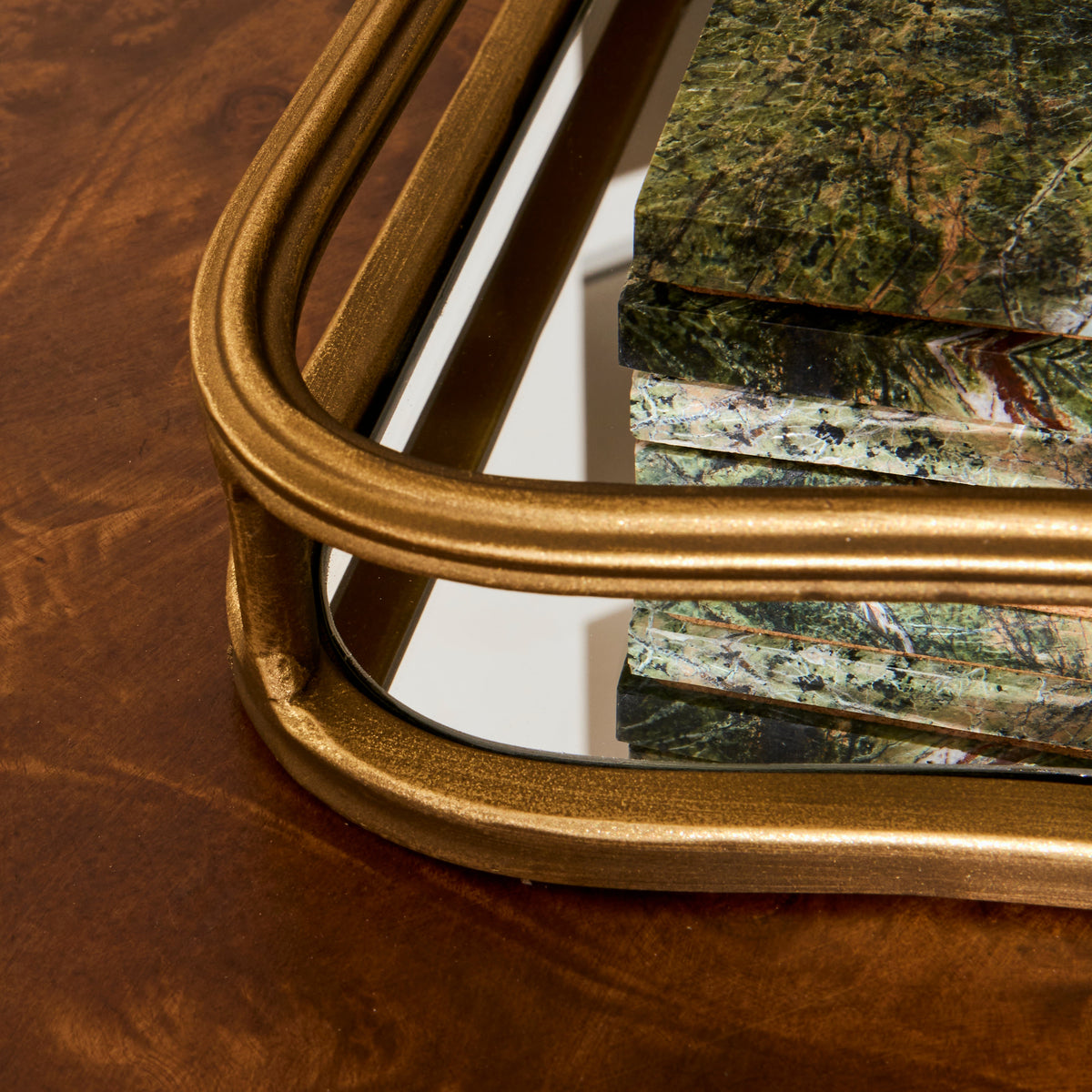 Louis - Gold Curved Square Mirrored Decorative Tray