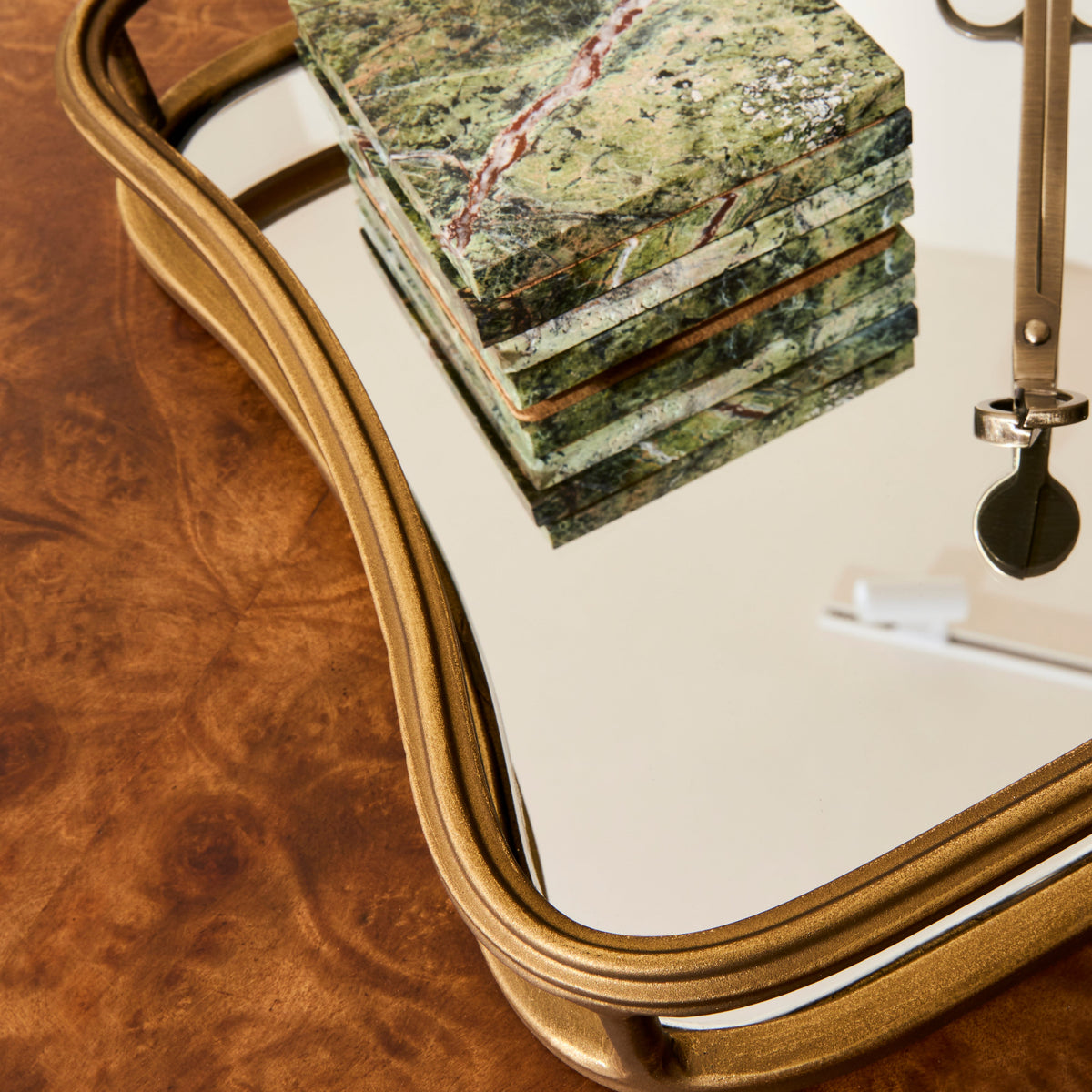 Louis - Gold Curved Square Mirrored Decorative Tray