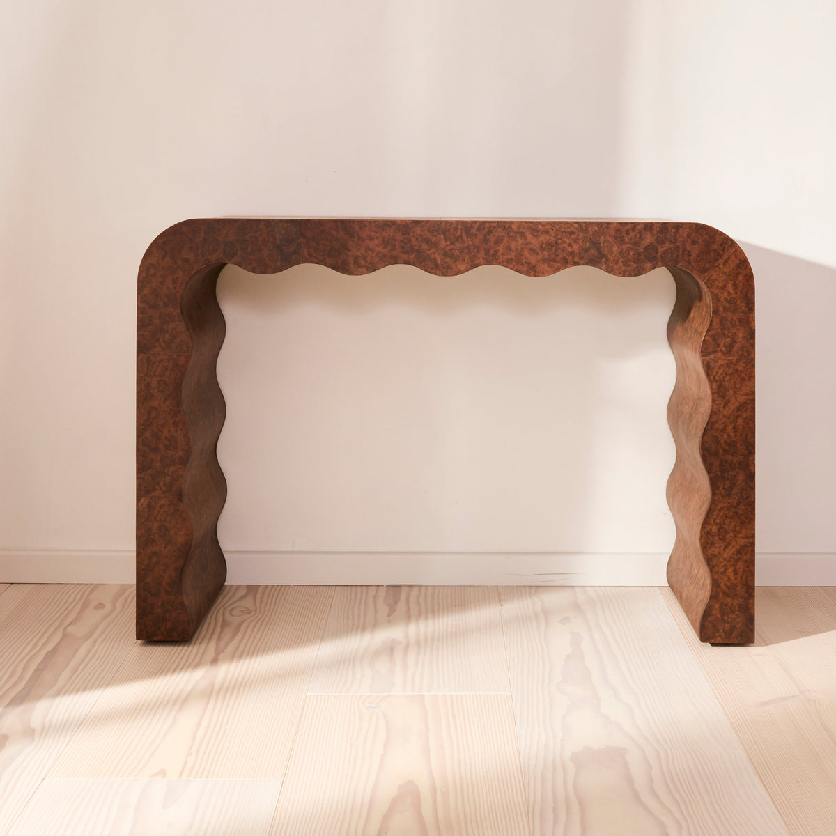 Serafina - Dark Burl Wavy Arched Dark Wood Premium Console Table