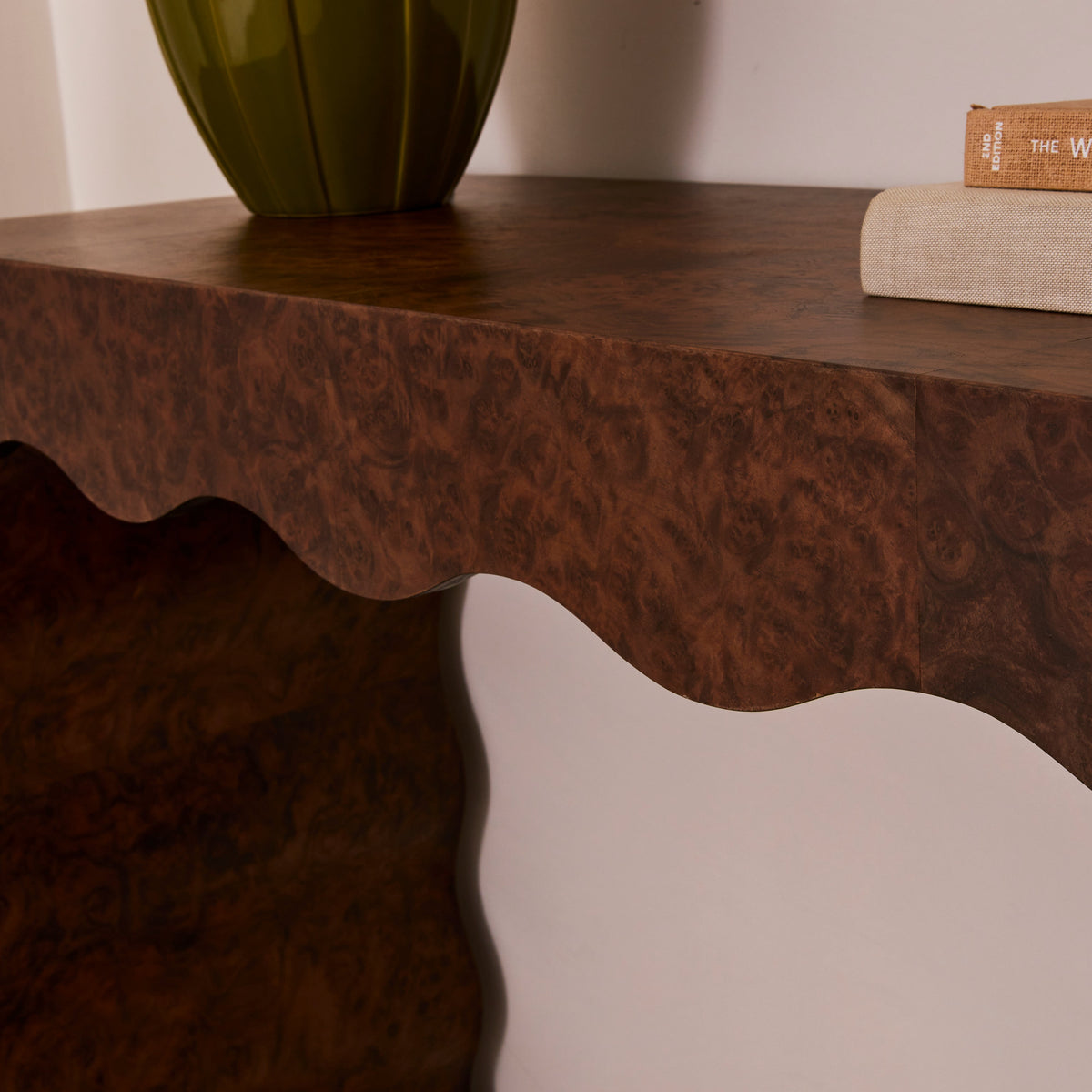 Serafina - Dark Burl Wavy Arched Dark Wood Premium Console Table
