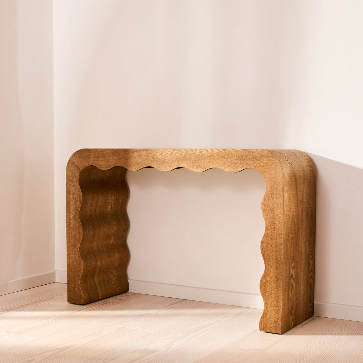 Serafina- Warm Wood Wavy Arched Premium Console Table