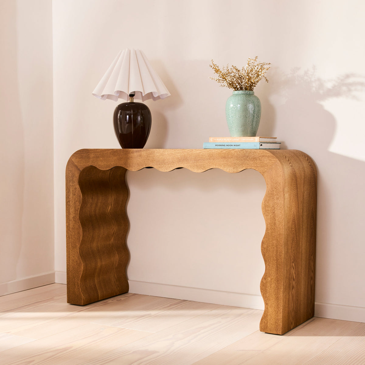 Serafina- Warm Wood Wavy Arched Premium Console Table