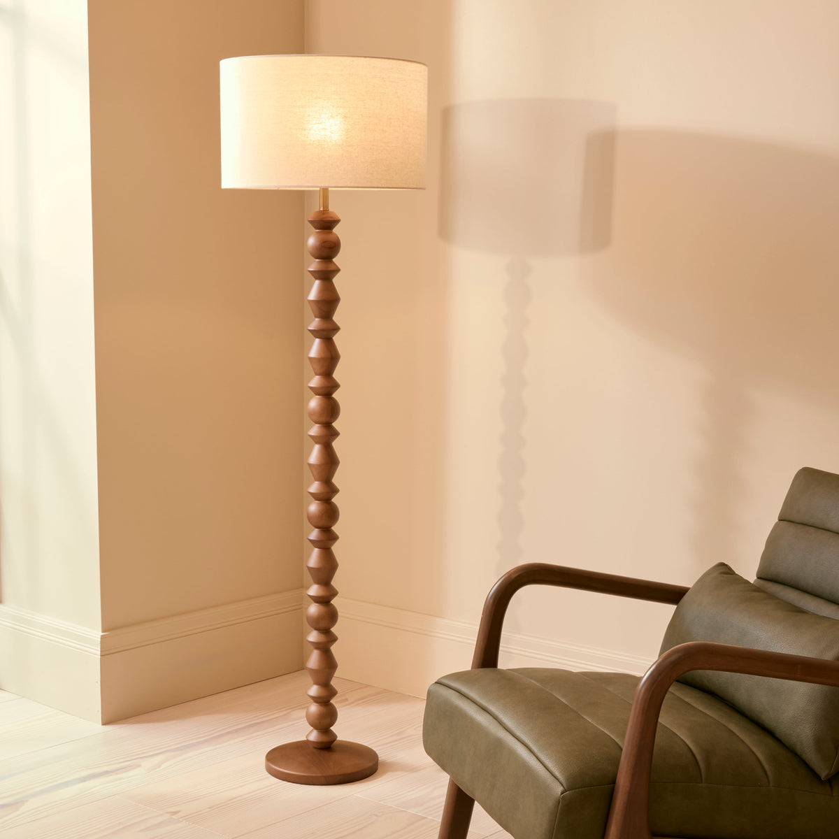 Ivy - Dark Wood Drum Shade Floor Lamp