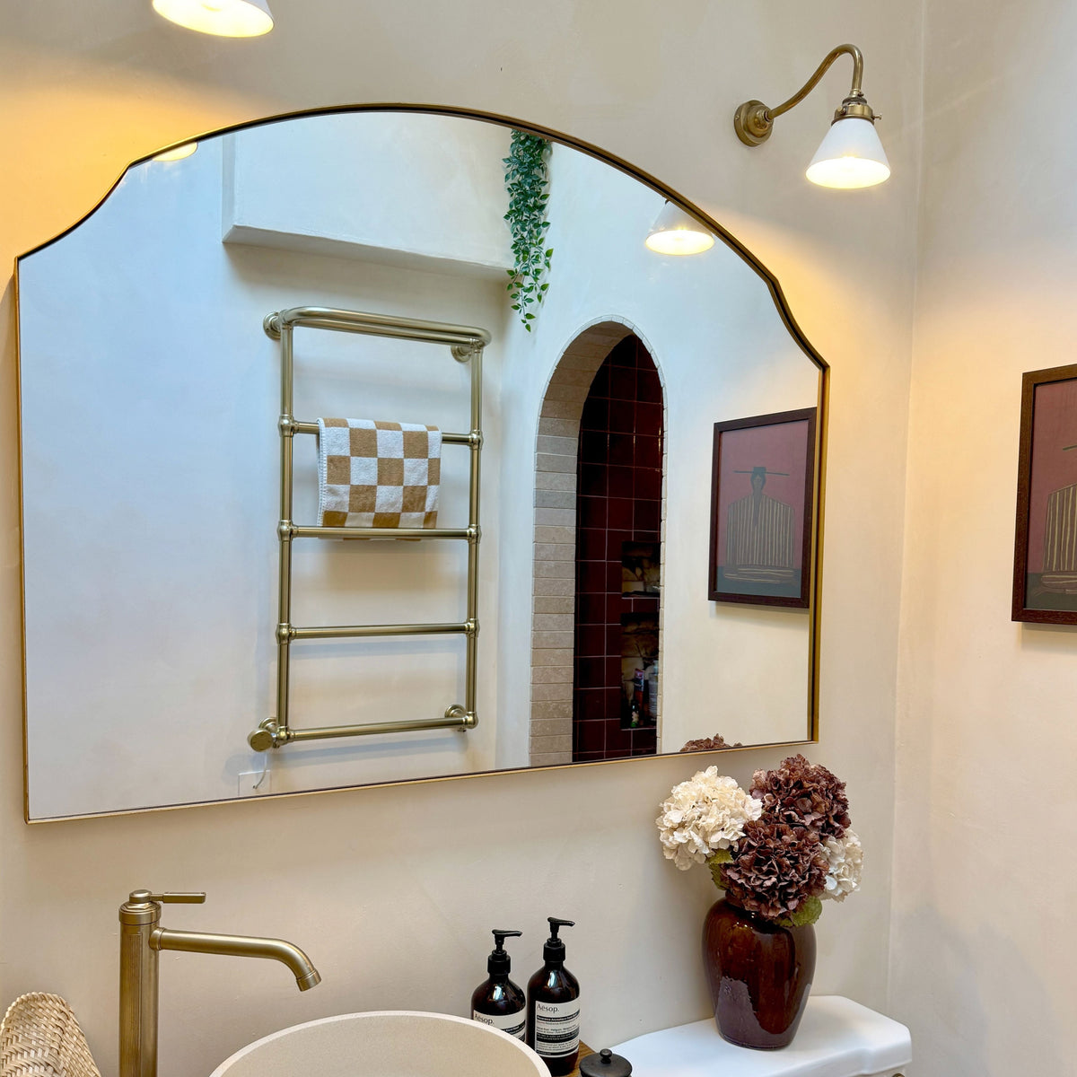 Isla - Gold Wide Arched Metal Overmantle Wall Mirror 120cm x 90cm