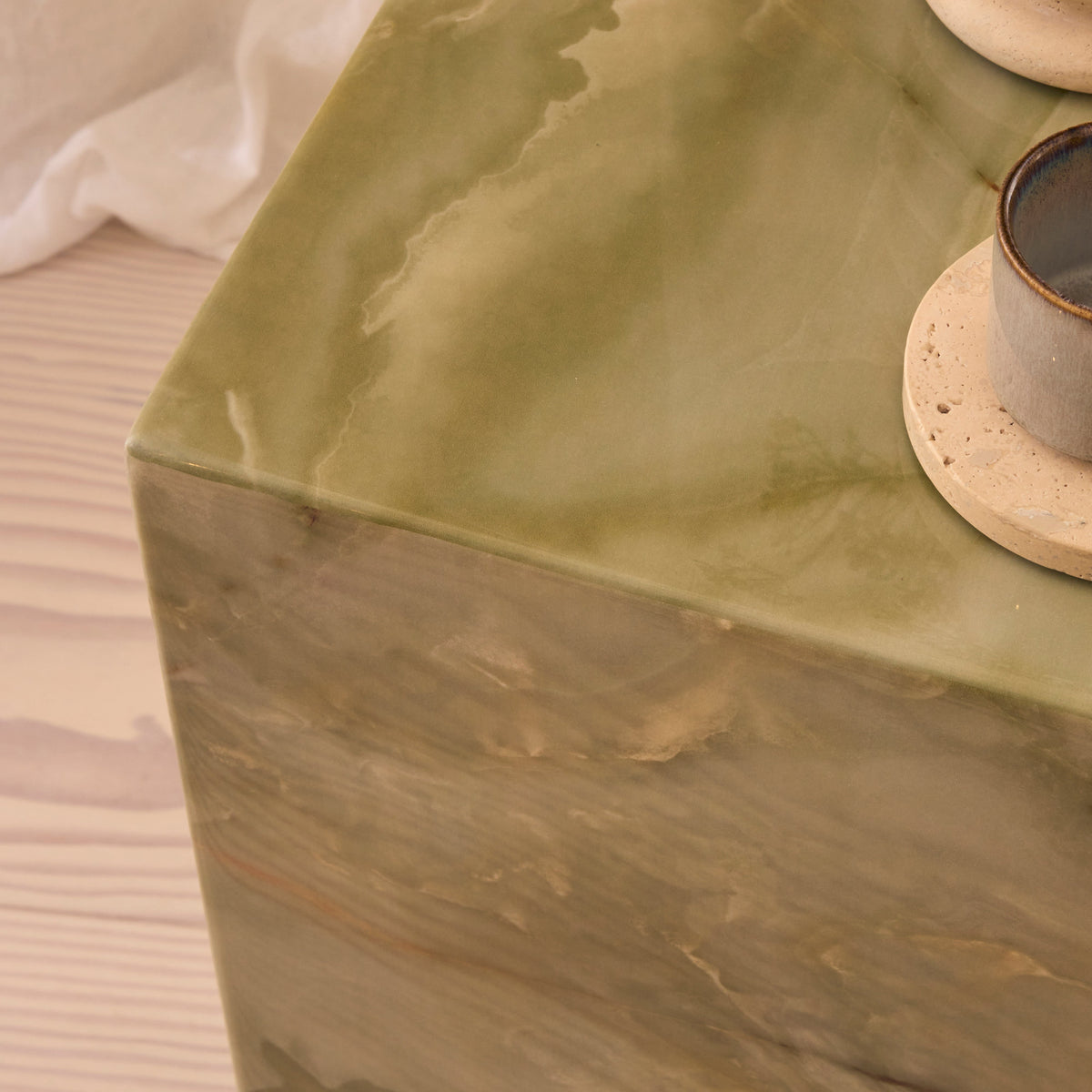 Atella - Green Onyx Rectangular Premium Solid Marble Side Table