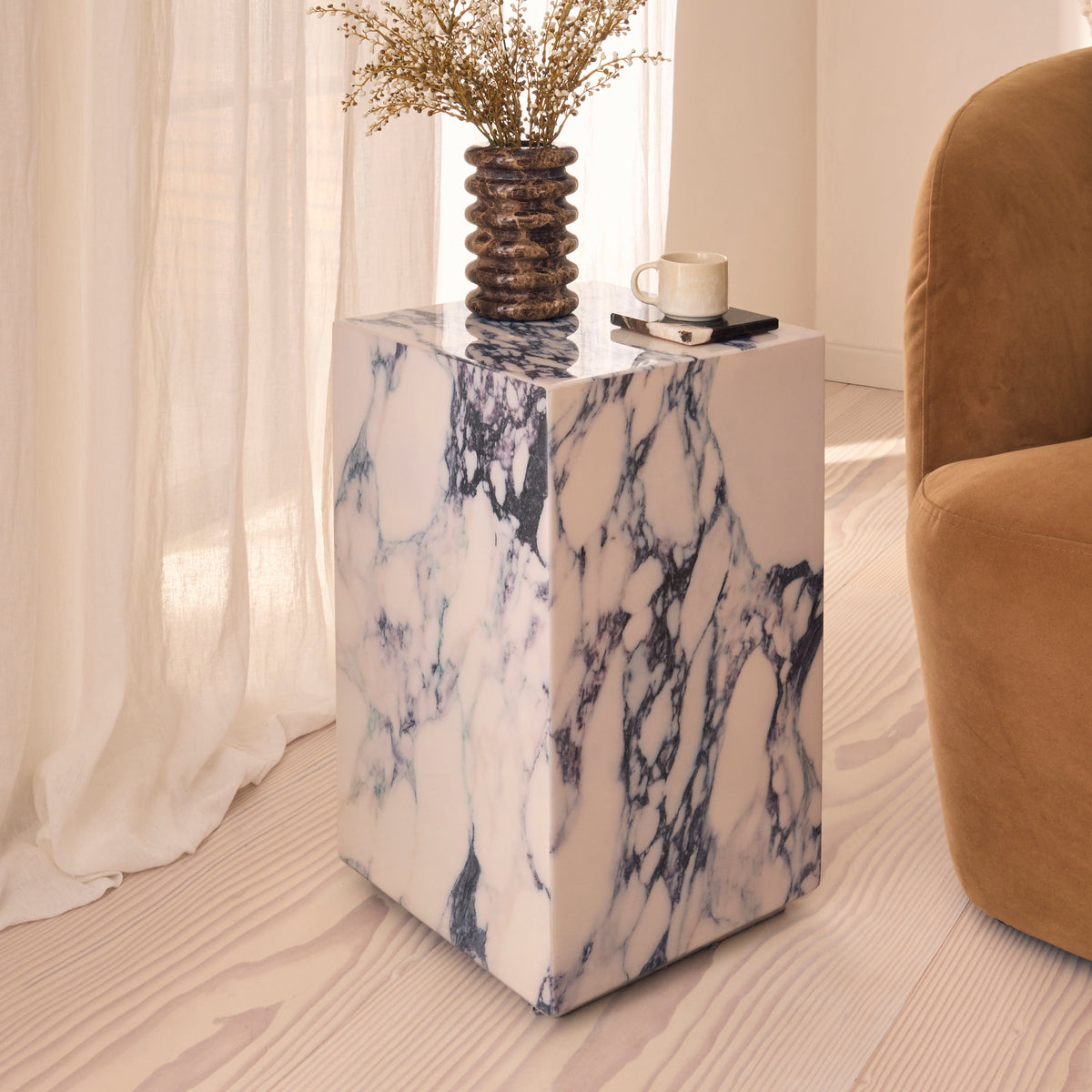 Atella - Arabescato Rectangular Premium Solid Marble Side Table