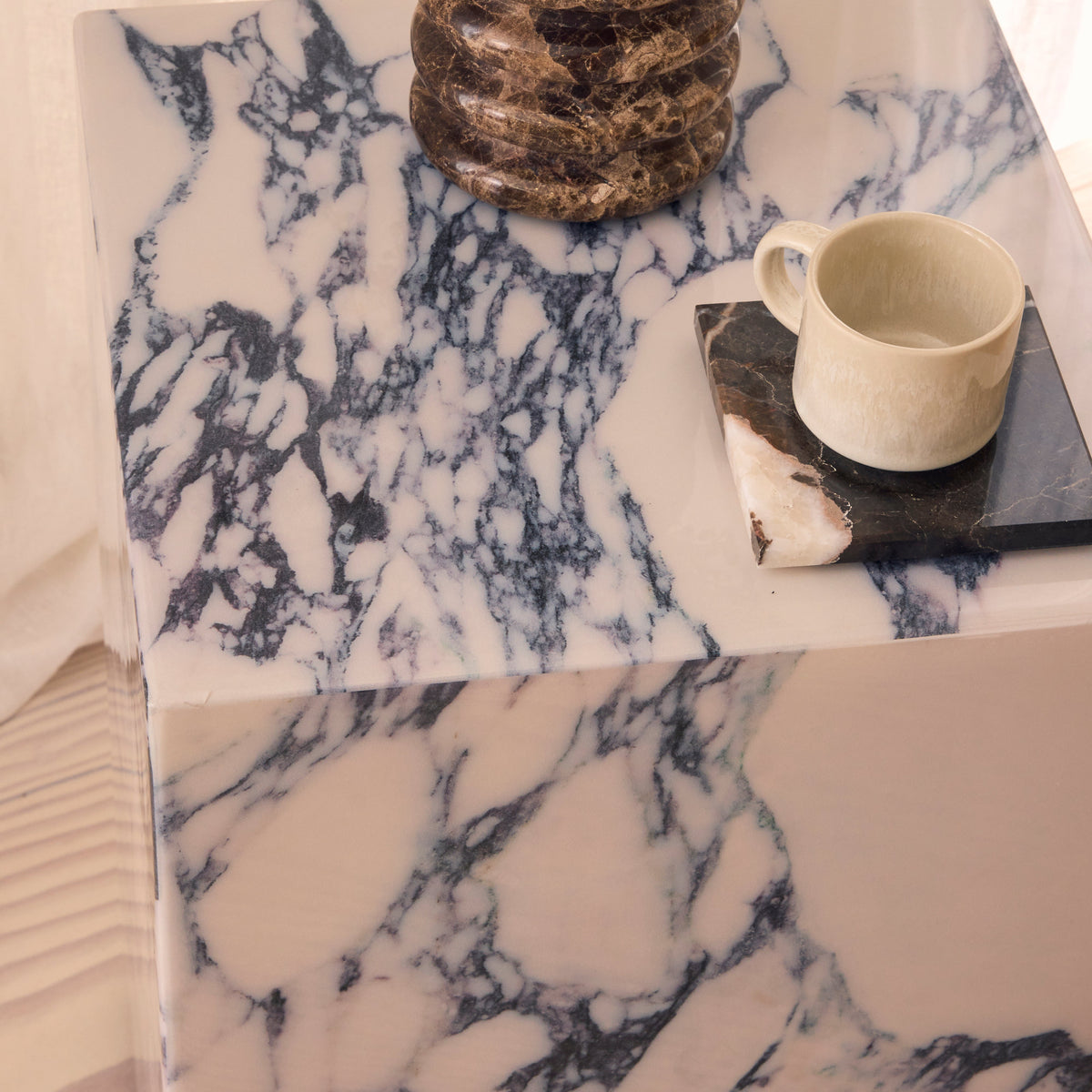 Atella - Arabescato Rectangular Premium Solid Marble Side Table