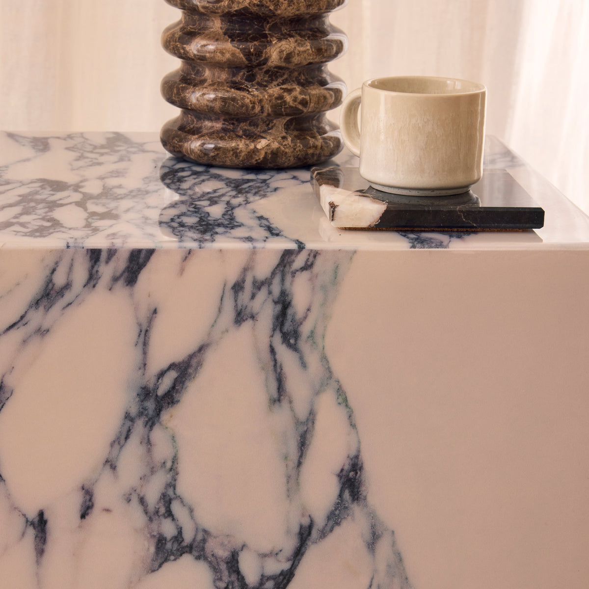 Atella - Arabescato Rectangular Premium Solid Marble Side Table